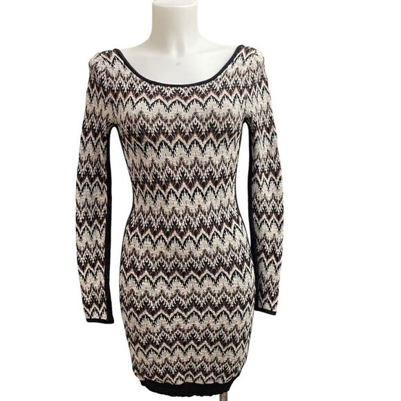 Free People Cozy Cabin Sweater Dress aztec metallic print deep‎ scoop back XS - Picture 1 of 7
